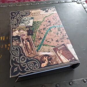 Vintage Paris Map Collage Decorative Book Storage Box Hinged Lid Keepsake